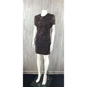 Vintage 90s Sequin Dress Beaded Brown Leopard Designer Couture Dress Even